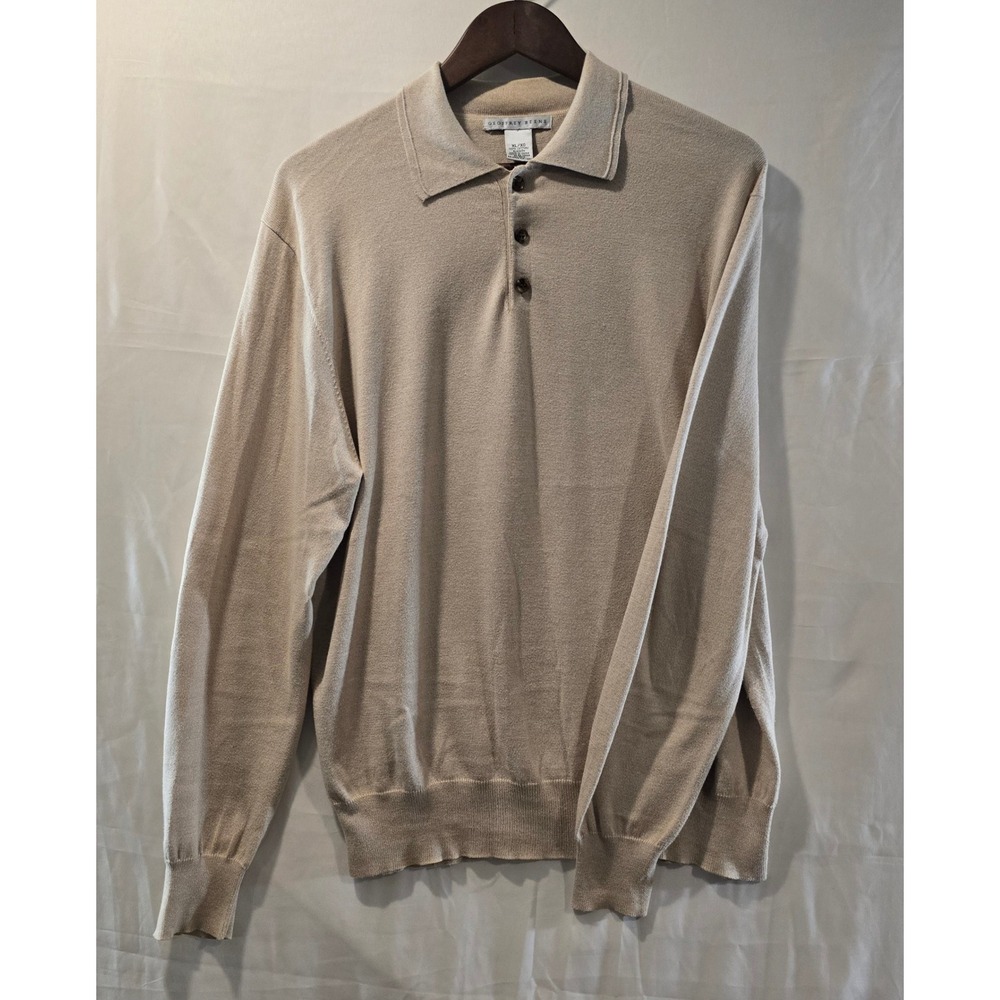 Geoffrey Beene Mens XL Knit Polo Shirt Long Sleeve‎ Beige Cotton Casual Comfort